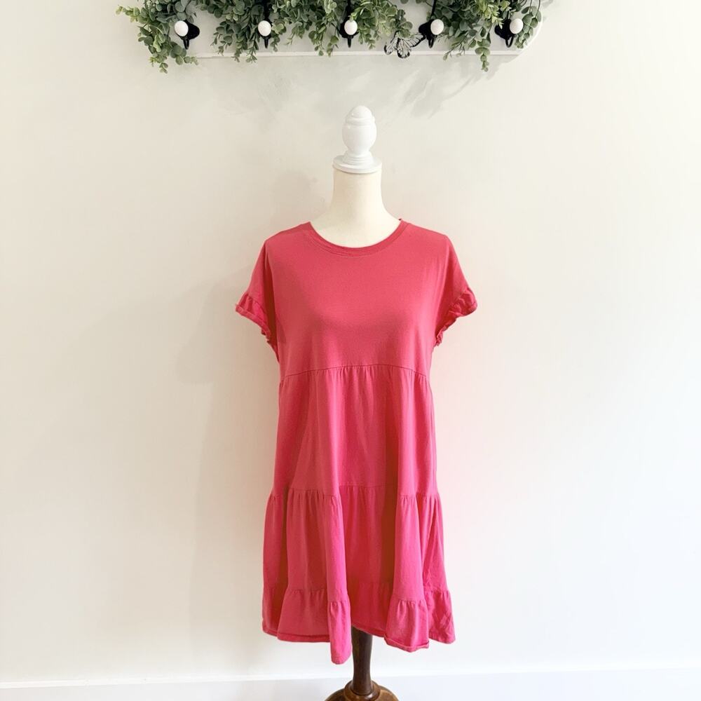 J.Crew Tiered Dress in Broken in Jersey Pink Size Medium 9 5430